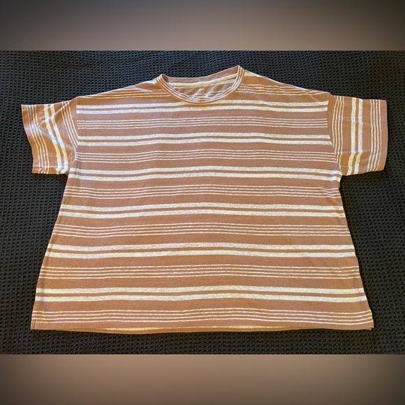Aerie Distressed Peach Striped Short Sleeve Tee - Picture 3 of 9